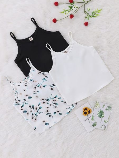 

toddler girls 3pcs floral print cami she, Blue