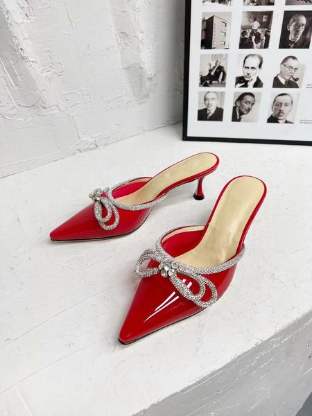 

new2022 fashion womens middle heel slippers transparent pvc sandals rhinestone bow decorative evening women shoes luxury designer sandal big, Black