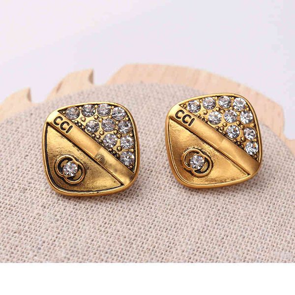 

2023 designer new jewelry square stud silver needle, Golden