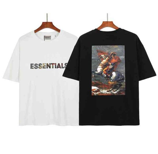 

new fog essentials double line loose napoleon high street short sleeve t-shirt for men and women, Black;white