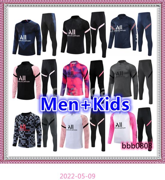 

21 22 mens and kids soccer tracksuit jersey sets 2122 men football jerseys training tracksuits jacket set chandal futbol survetement foot, Black