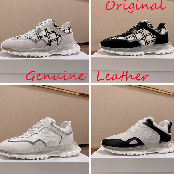 

7a casual shoes classic printed letter men sneakers layer cow leather outdoor trainers comfortable air cushioning rubber sole running shoe, Black