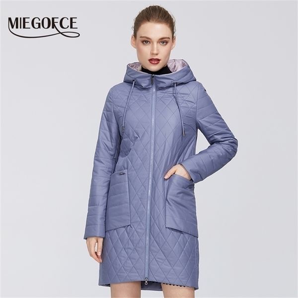 

miegofce womens collection spring jacket with rhombus pattern parka deep pockets resistant hooded collar coat y201012, Black