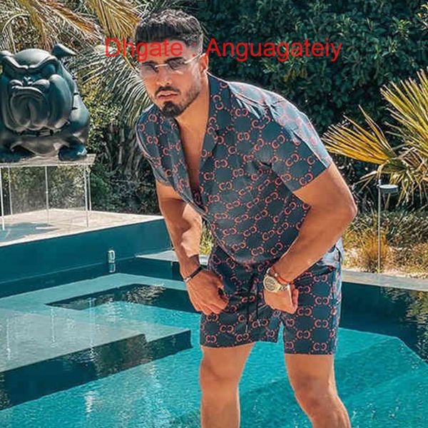 

men's luxury casual shirts men tracksuits hawaiian sets printing summer short sleeve button shirt fashion beach shorts tees streetwear, White;black