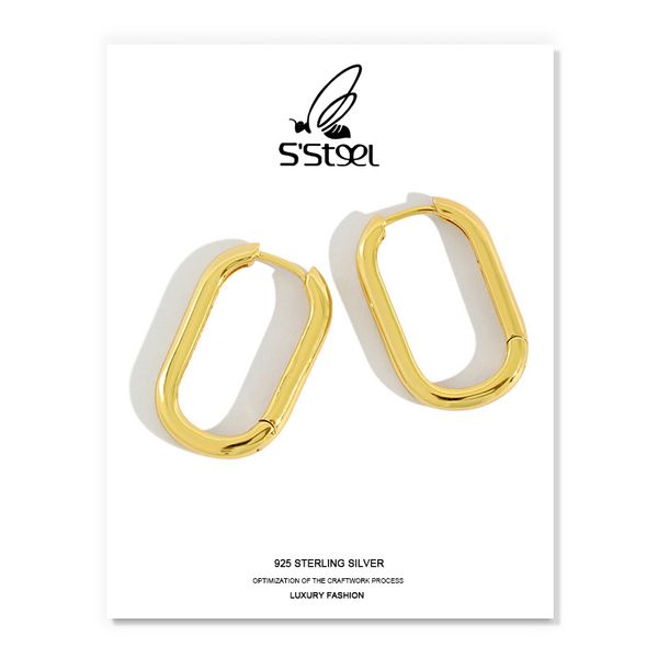 

s steel 925 sterling silver hoop earrings for women gold ellipse aretes boucle d oreille femme minimalist brincos jewelry 220817, Golden