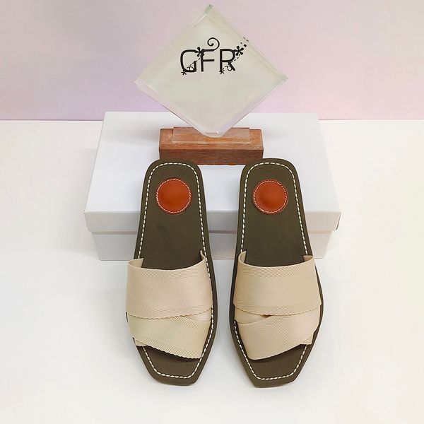 

ladies flat sandals designer canvas slippers rubber slippers white black pink khaki navy beige lace lettering fabric women summer outdoor sh