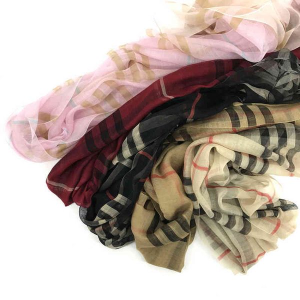 

plaid scarf female british classic versatile mulberry silk wool spring and autumn thin long sunscreen dual-purpose scarf, Blue;gray