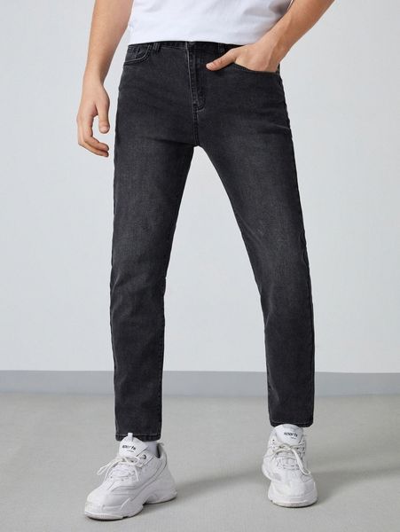 

men solid straight leg jeans o441#, Blue