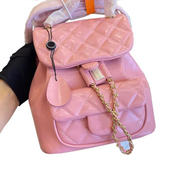 2022 Bolsa de moda feminino Vintage Cera de cera Backpack Designer francês Designer clássico hardware xadrez de fivela de fivela de fivela de fivela de tira de ombro bolsas escolares de luxo