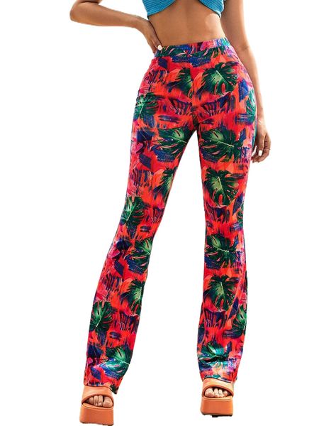 

tropical print bootcut leg pants b3v0#, Black;white