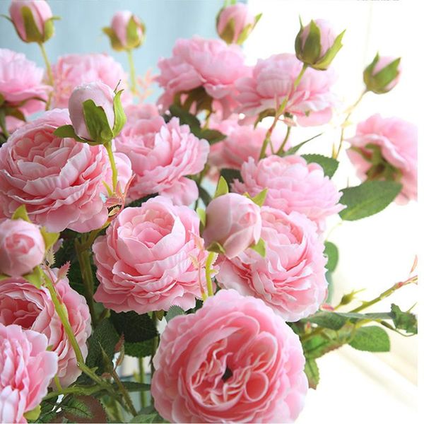 Ghirlande di fiori decorativi 1 pz 61 cm lungo fiore artificiale rosa occidentale 3 teste peonia di seta domestica decorazione di nozze straniera decorazione del partito