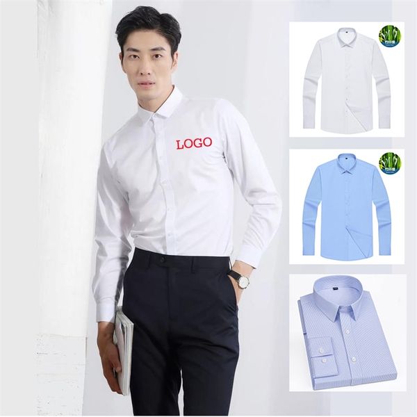 Camisetas multicoloridas personalizadas homens algodão elegante negócio básico de lapela de manga longa camisa casual DIY 220714