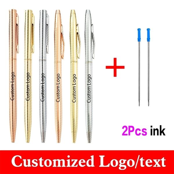 Estilo rosa de ouro rosa caneta de metal 3pcsset caneta de caneta de estudante obtém 2 tinta assinatura de negócios caneta de papelaria atacado personalizada 220712