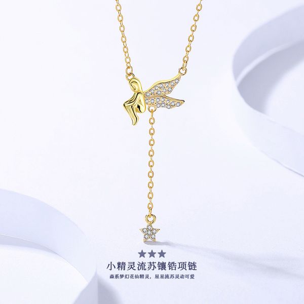 

s925 sterling silver necklace fairy tassel star collarbone chain personalized z