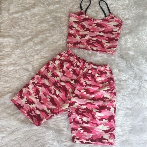 

summer pink camouflage short pant and crop women casual 2 piece set plus size strapless two piece set outfit tracksuit y201128, White