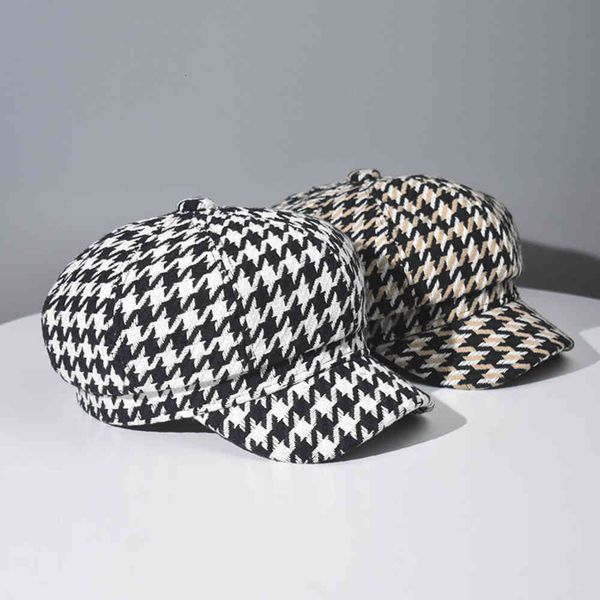 

temperament high-grade korean version versatile thousand bird lattice octagonal hat student hat fashion versatile beret net small fragrant, Blue;gray