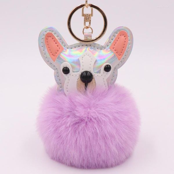 Keychains Creative Puppy Animal Fake 8cm Fur Ball Colorido Chain Chain Pompom Rings Girl Women Bag Jóias ENEK22