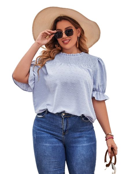 

plus frill neck swiss dot blouse m2es#, Black