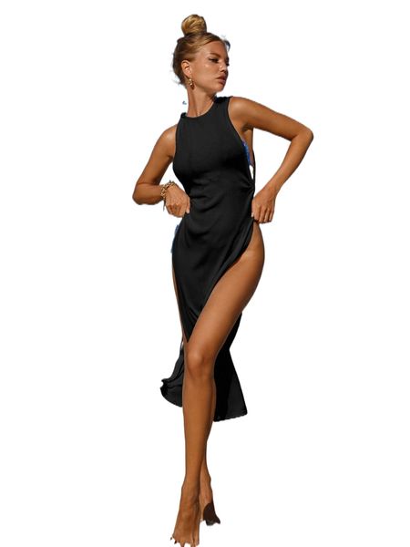 

bikinx solid knot side cover up dress j162#, White;black