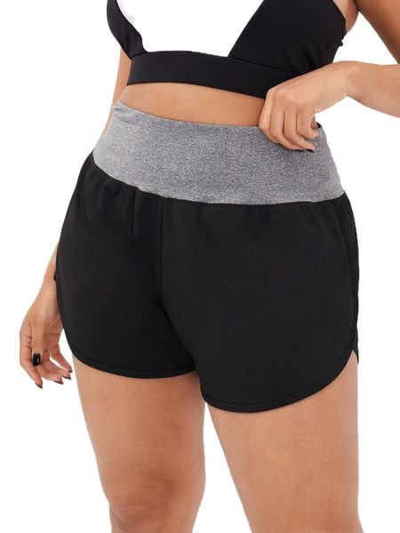 

plus lightweight wide band waist sports shorts with phone pocket n427#, Black