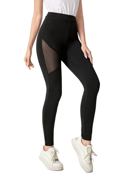 

high waist contrast mesh leggings g4l4#, White;black
