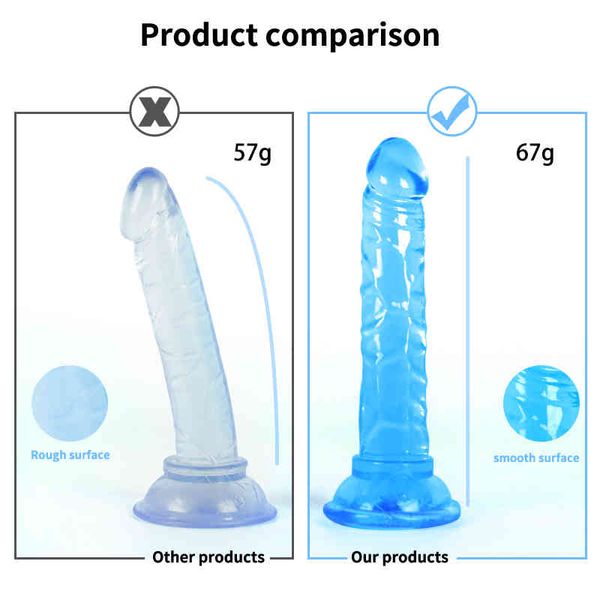 Massaggiatore per tutto il corpo Giocattoli sessuali massaggiatore Dildo realistico Masturbatore anale Giocattoli per coppie Crystal Jelly Ventosa Pene che spinge Phalos Donne Hot 3BLR QKPW