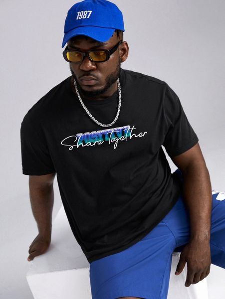 

extended sizes men slogan graphic tee e6fm#, White;black