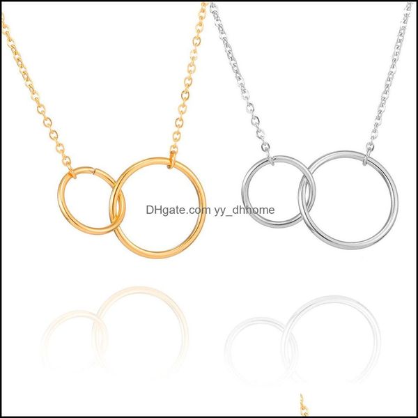 Colares pendentes pingentes j￳ias colar de c￭rculo duplo infinito design simples irm￣ j￳ia para mulheres garotas clav￭culas de ouro stainl