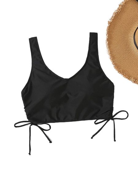 

plus drawstring side bikini p215#, Black