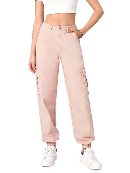 

h.igh waisted flap p.ocket c.argo j.eans v3y4#, Blue