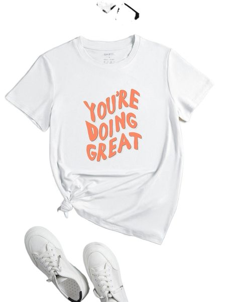 

slogan graphic round neck tee g6cj#, White
