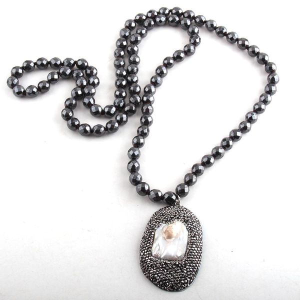Colares pendentes facetados de 8mm de hematita de pedra longa com nodomos artesanais de cristal pavimentado gotas de colar de colar de colar de cristal