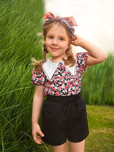 

toddler girls statement collar floral she, White;black