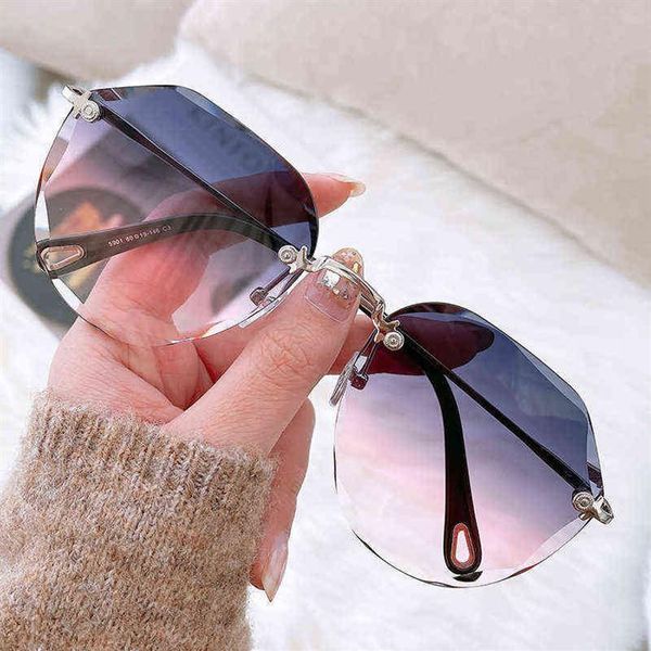 

sunglasses fashion frameless womens round face polygonal cut edge glasses street po uv protection2628, White;black
