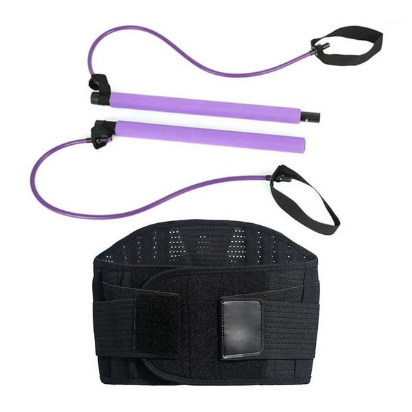 

waist support pcs pilates bar kit with resistance band,home gym yoga exercise & 1 lumbar belt l, Black;gray
