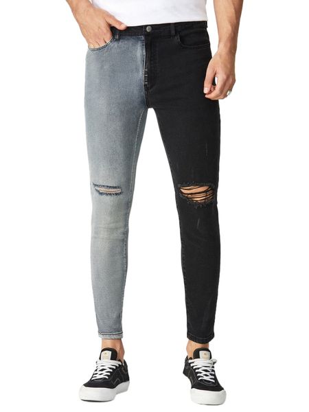 

men two tone ripped skinny jeans x4eb#, Blue