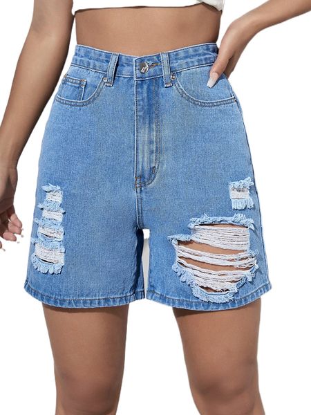 

high waist ripped denim shorts l12n#, White;black