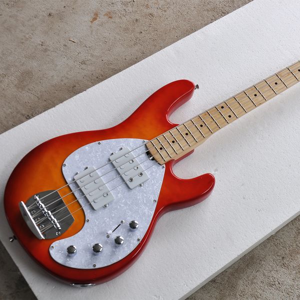

4 strings cherry sunburst electric bass guitar with active pickups maple fretboard