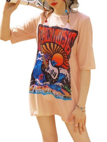 

musical instrument & wave print cover up d7al#, White;black