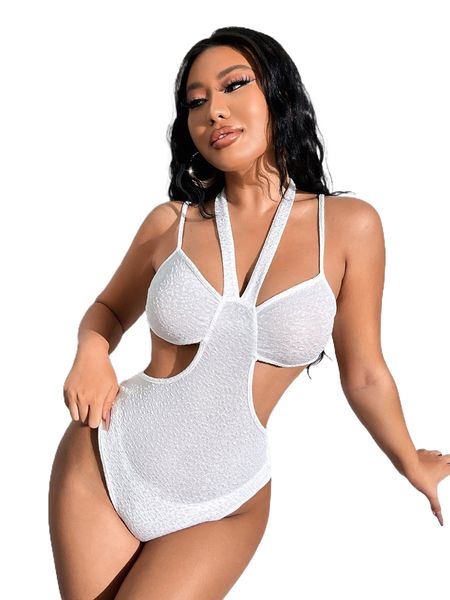 

cut out tie back cami bodysuit without panty 934g#, White