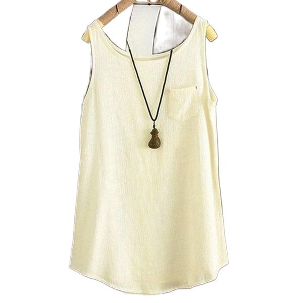 

women's tanks & camis summer women vintage cotton linen sleeveless pocket casual loose crop vests plus size cropped feminino#2 s9lj#, White