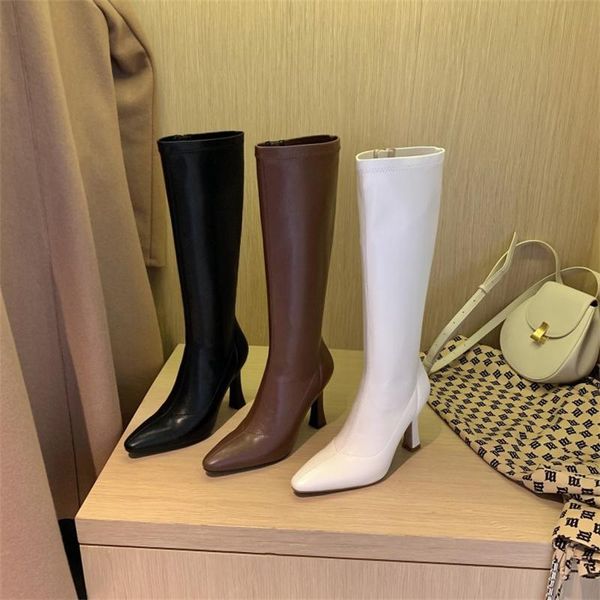 

boots white high heel women's winter hoots elastic shoes, Black