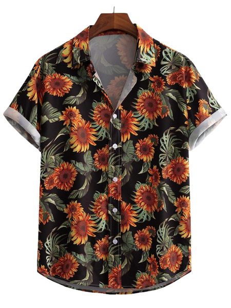 

men sunflower print shirt 673w#, White;black