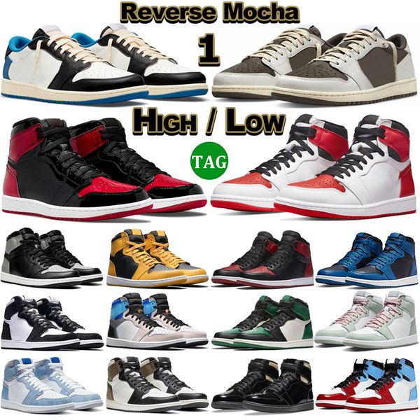 

1 low og reverse mocha 1s high basketball shoes men women patent bred heritage university blue dark mocha mens trainers outdoor sports sneak