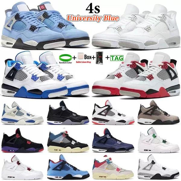 

high 4s 4 basketball shoes university blue white oero shimmer black cat lightning union noir fire red bred pure money metallic purple green