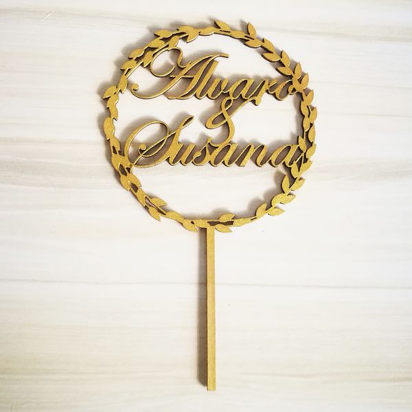 Bolo de casamento personalizado Topper Wooden Wedding Party Decoration Nome Personalizado