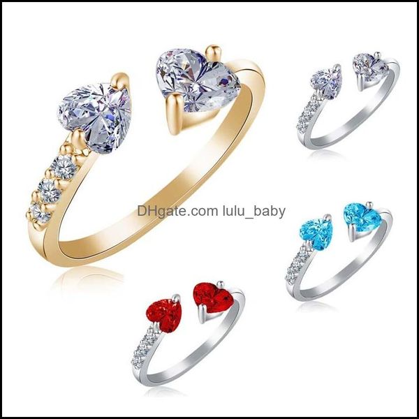 Кольца Band Rings Jewelry 30% STERLING SIRE для женщин Золото -двойное сердце Crystal Finger Cring Party Party Открытый размер капля доставка 2021 wzth0