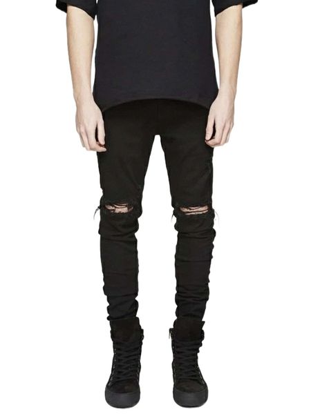 

romwe guys solid ripped skinny jeans n72x#, Blue