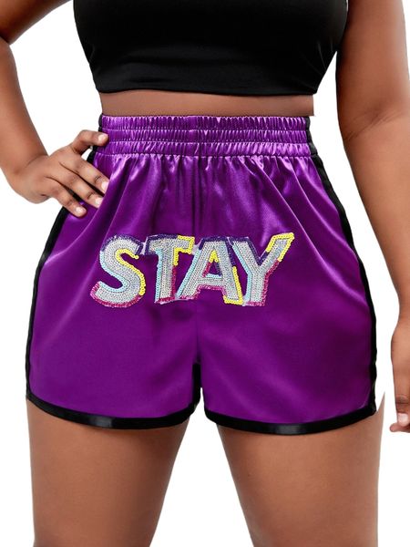 

plus contrast sequin letter pattern contrast binding shorts g6qh#, Black