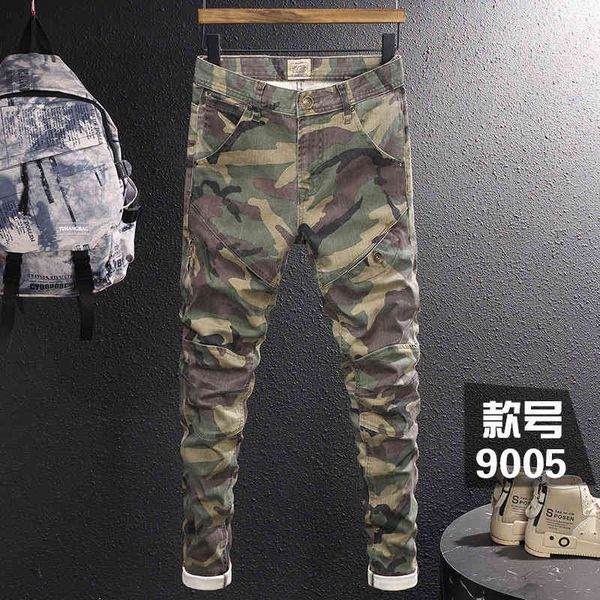 

men's jeans fashion brand camouflage outdoor stitching summer jeans for men high-end youth leisure versatile elastic slim feet xfvz, Blue